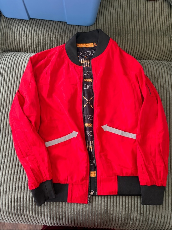 Reason Other - Reason Black Bomber Jacket with Gold Chain Print